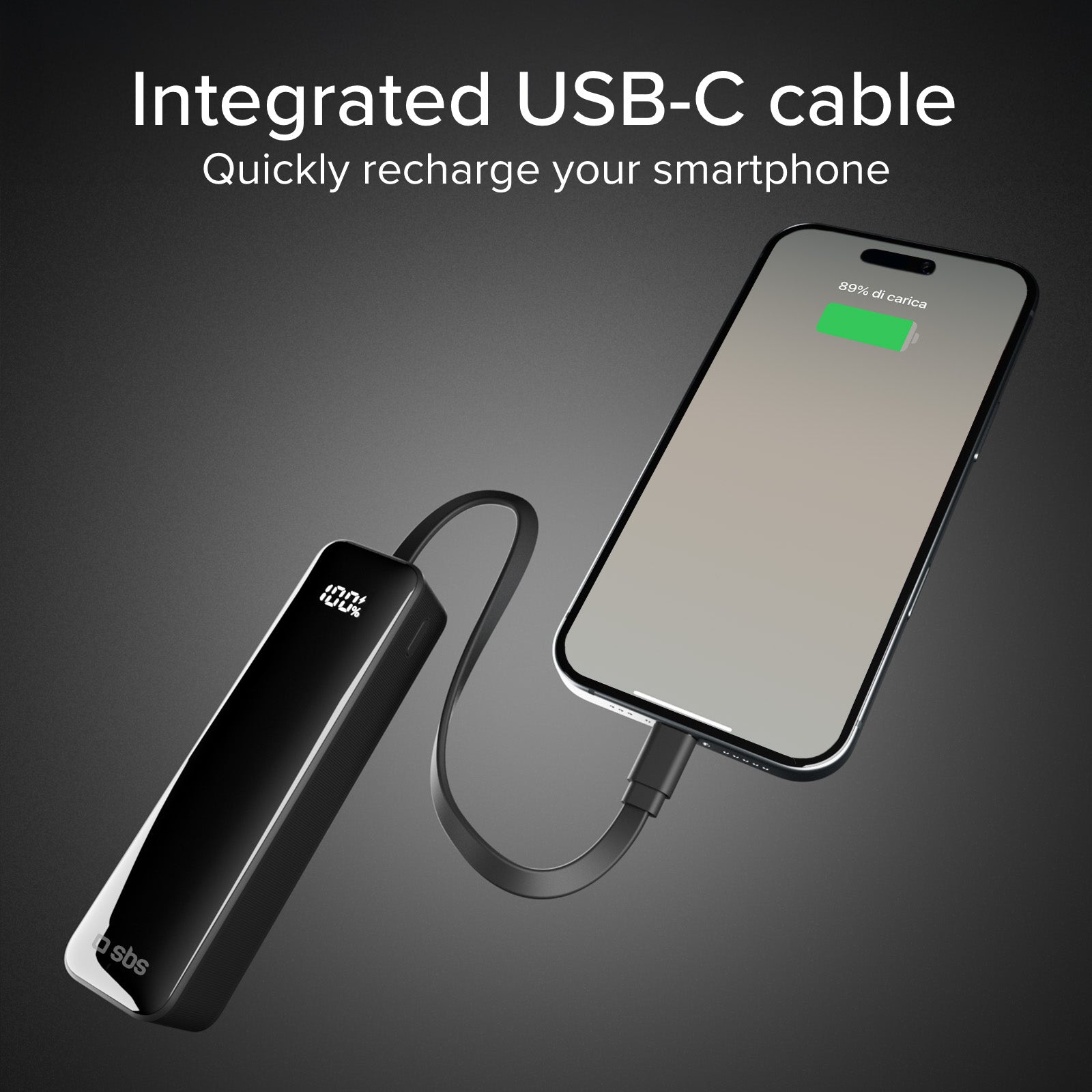 5000 mAh-Powerbank mit integriertem USB-C Kabel und Display
