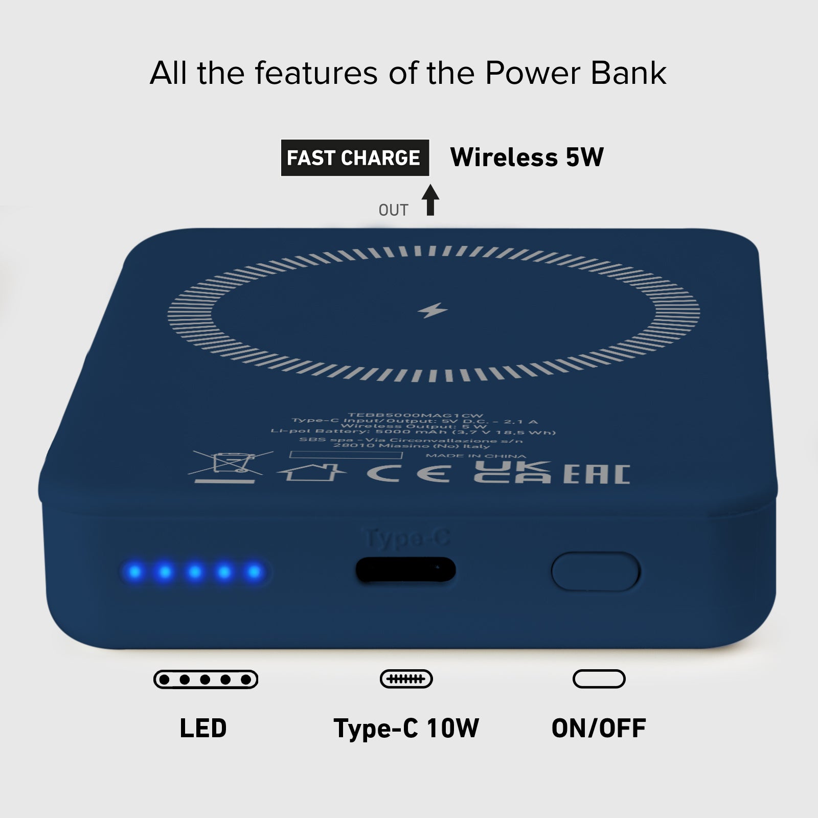 Batterie externe magnétique sans fil 5000 mAh