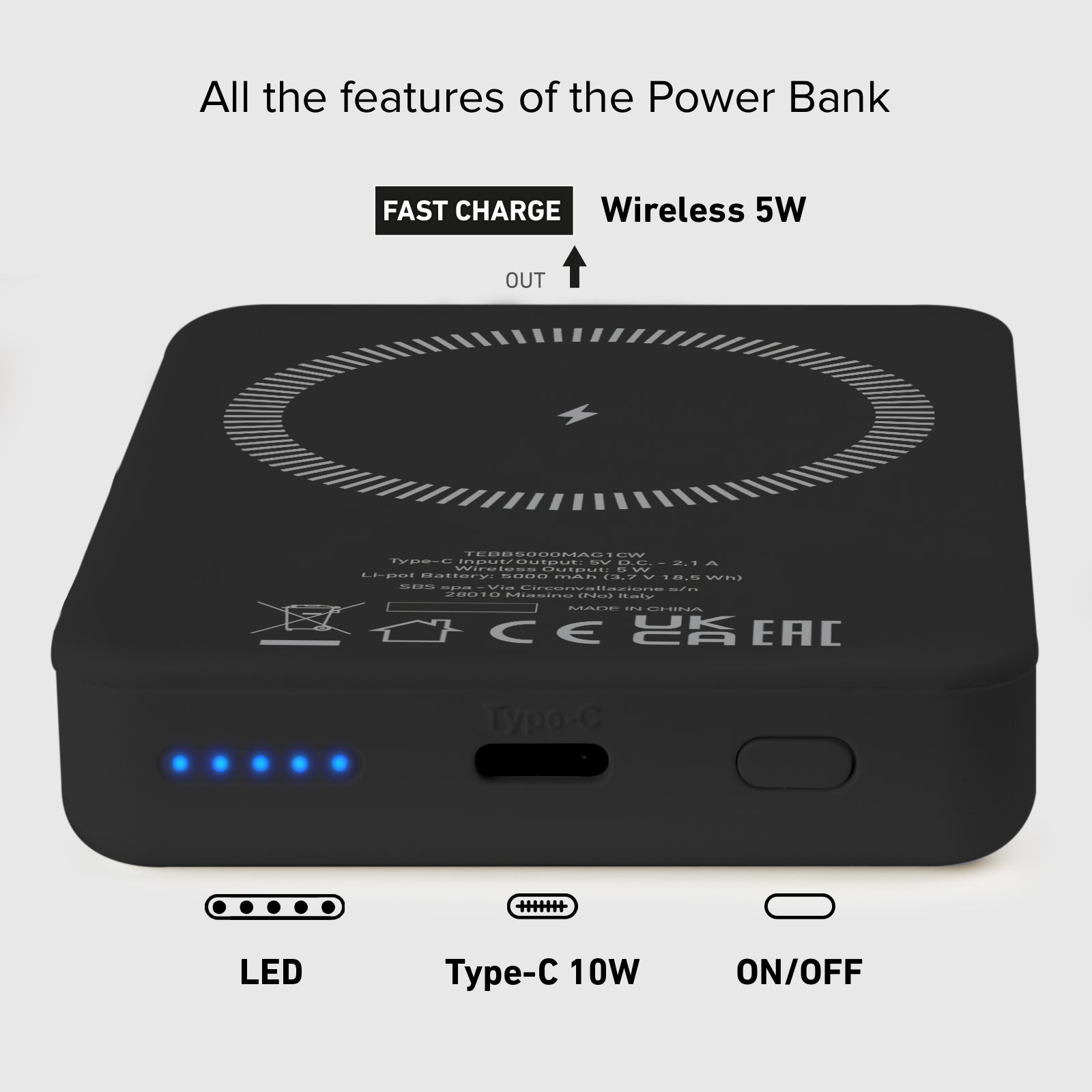 Batterie externe magnétique sans fil 5000 mAh