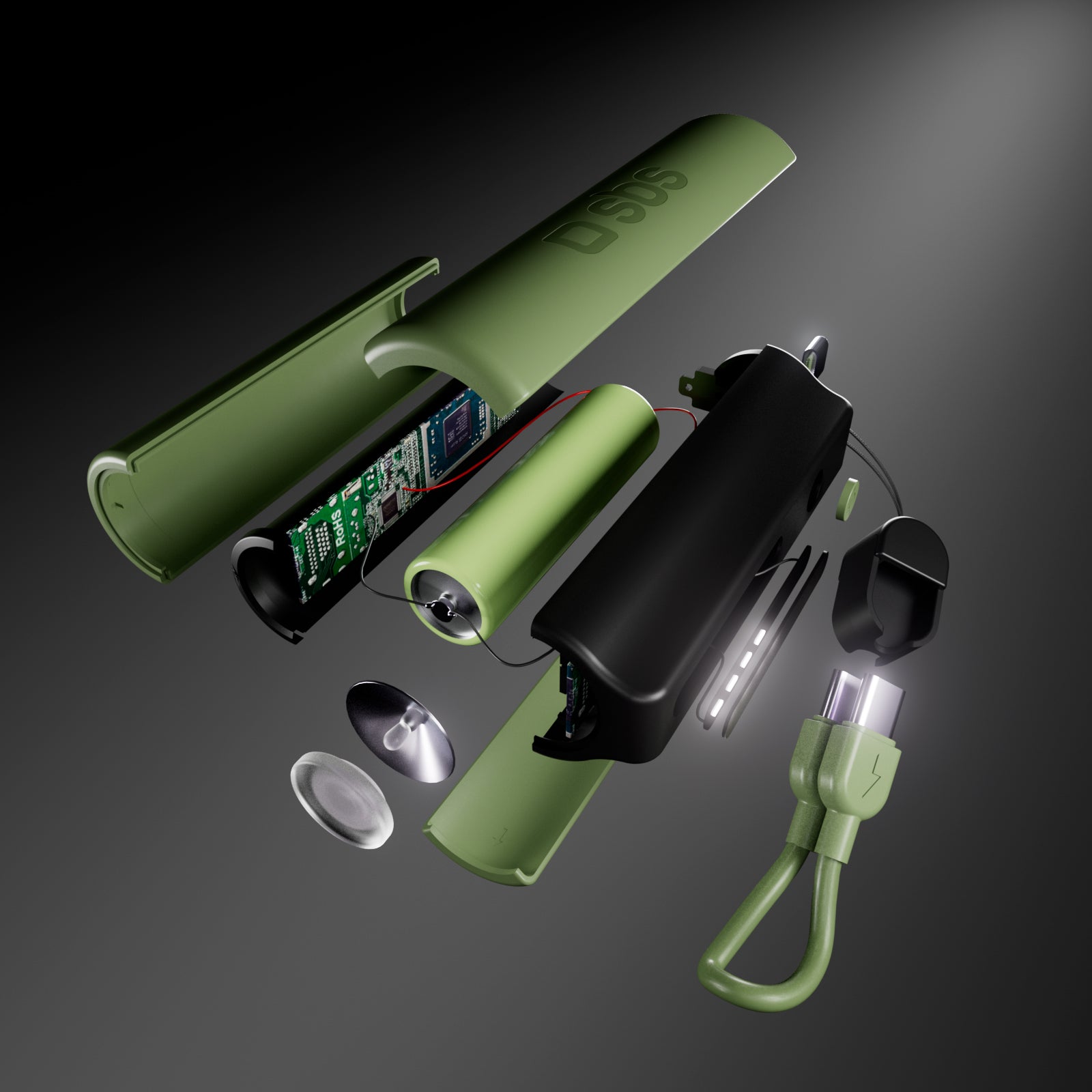 Power Bank compatto 5000mAh con torcia LED, porta USB-C 10W, cavo USB-C incluso, ideale per outdoor e campeggio