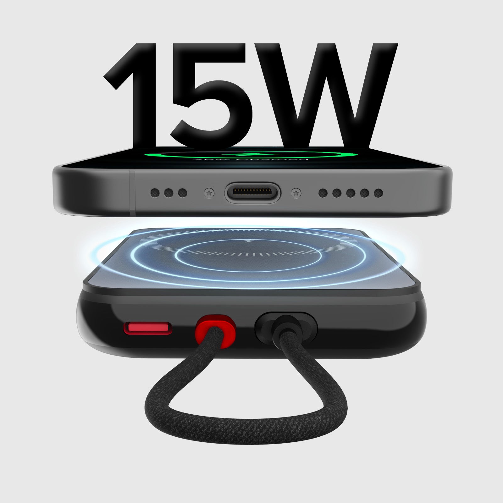 5000 mAh Powerbank mit integriertem USB-C Kabel, PD 20 W Ladegerät kompatibel mit MagSafe Wireless Charging