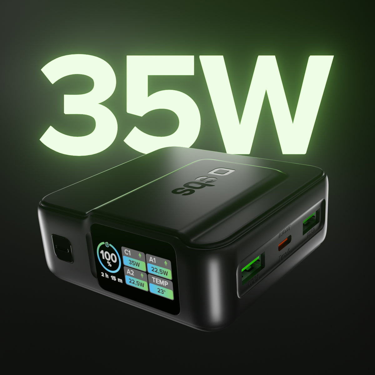 Powerbank 10.000mAh Power Control 2.0 mit Smart TFT Display und PD-Ladung bis 35W