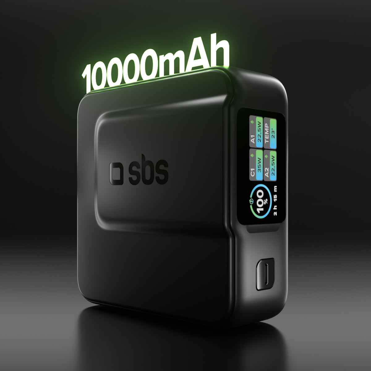 Powerbank 10.000mAh Power Control 2.0 mit Smart TFT Display und PD-Ladung bis 35W