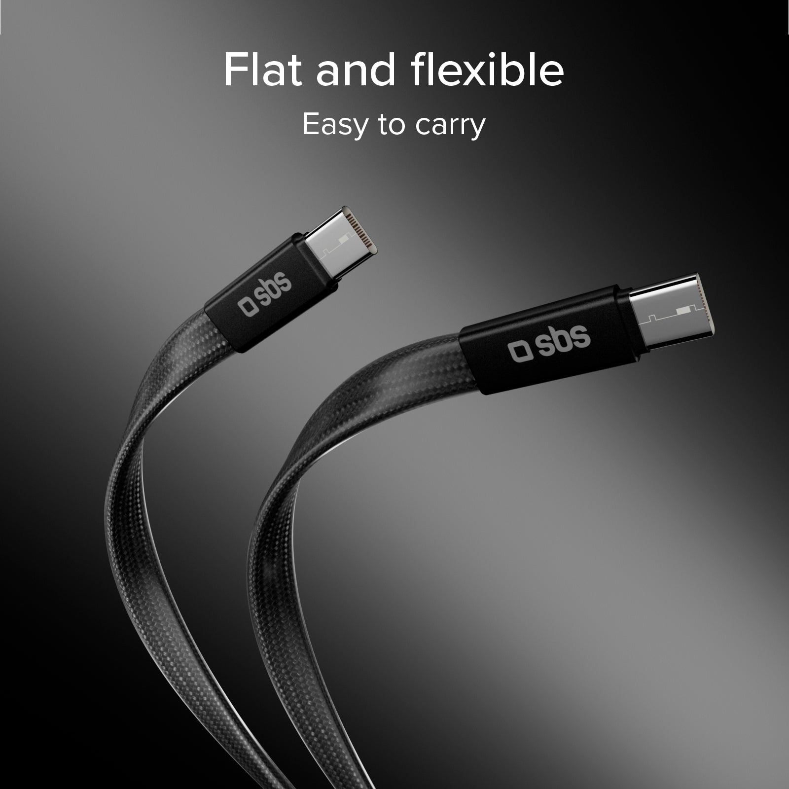 Slim charging and data cable with USB-C 2.0 connectors, 1 m