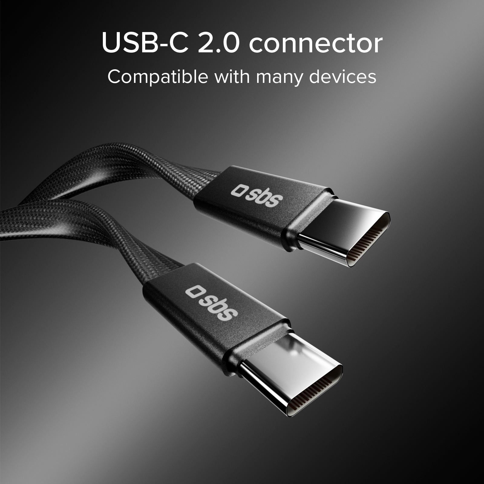 Slim charging and data cable with USB-C 2.0 connectors, 1 m
