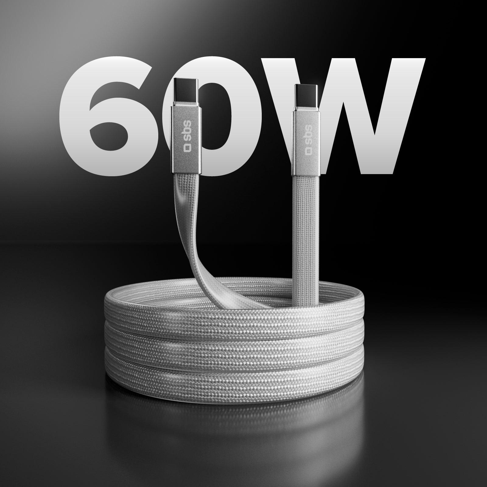 Slim charging and data cable with USB-C 2.0 connectors, 1 m
