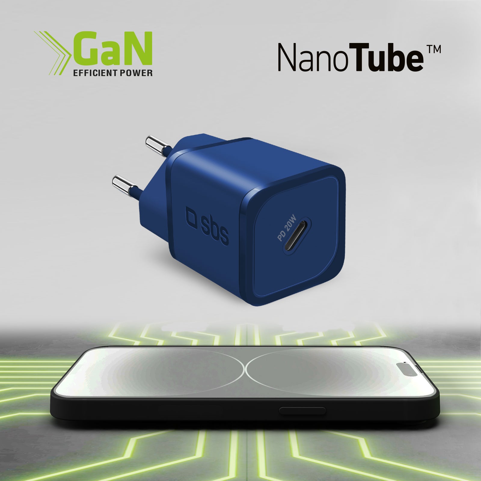 Cargador GaN ultrarrápido Power Delivery de 20 vatios