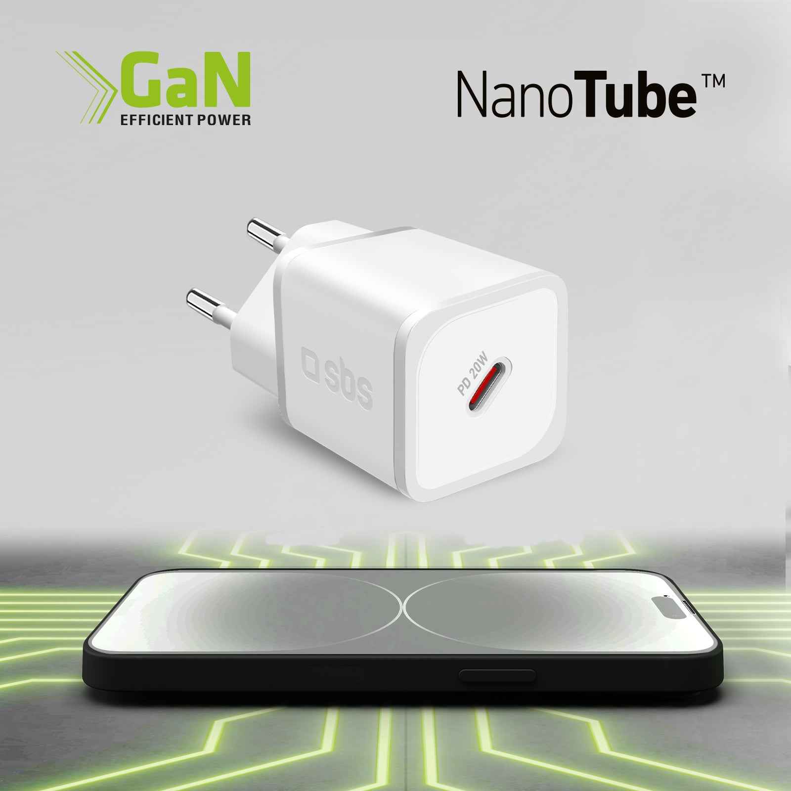Cargador GaN ultrarrápido Power Delivery de 20 vatios