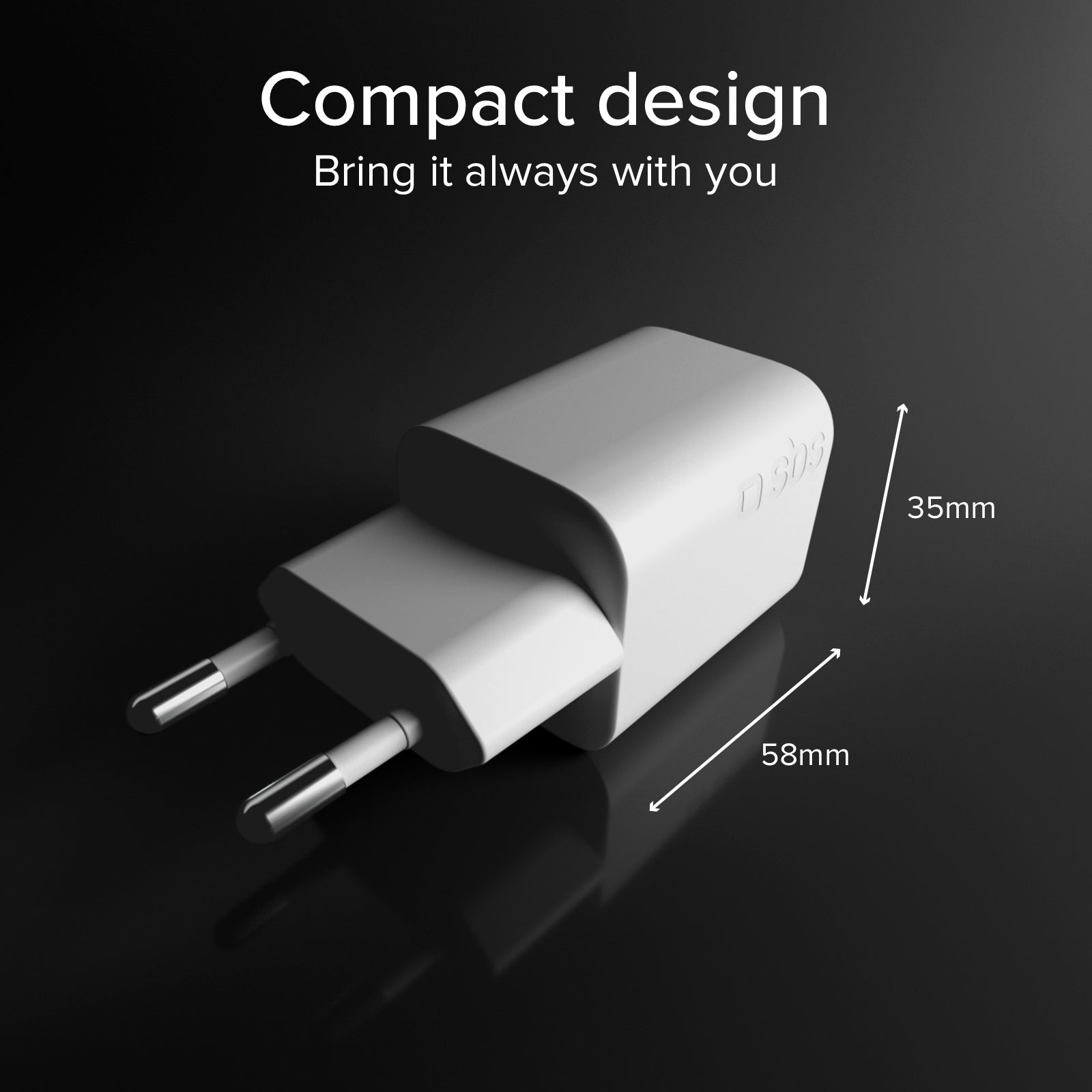 65W GaN Wall Charger with 2 USB-C Power Delivery Ports and USB-A for laptops, smartphones, and tablets