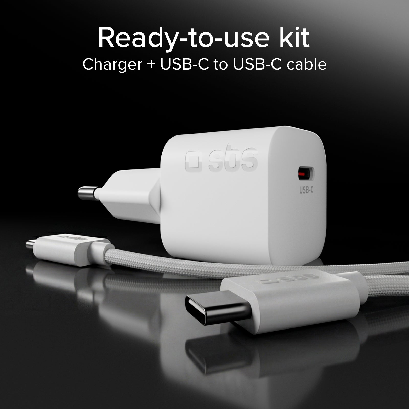 Kit chargeur USB-C 20W Power Delivery avec câble USB-C tressé de 1,5 m