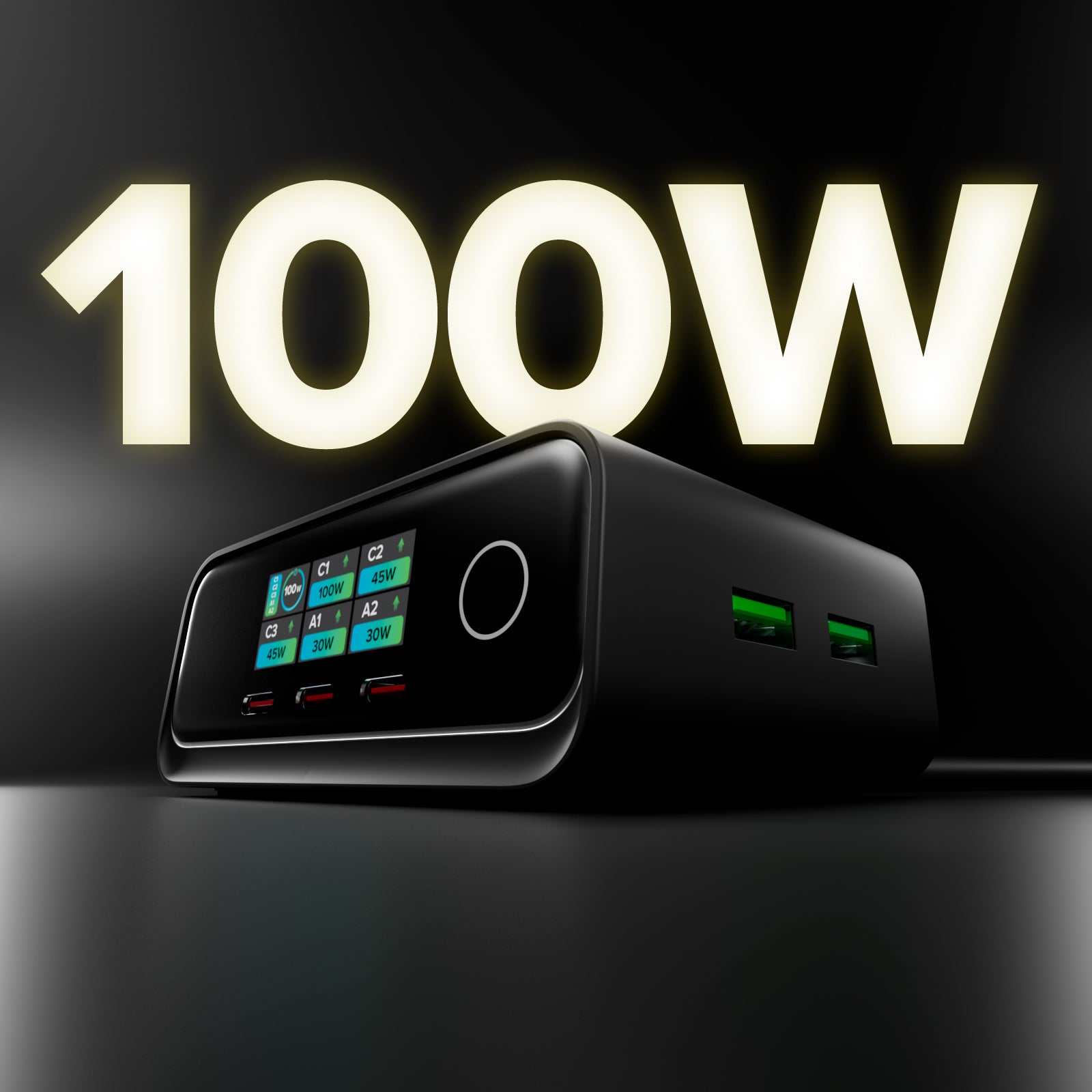 Station de charge de bureau 100W PD avec TFT Display, 3 ports USB-C et 2 USB-A
