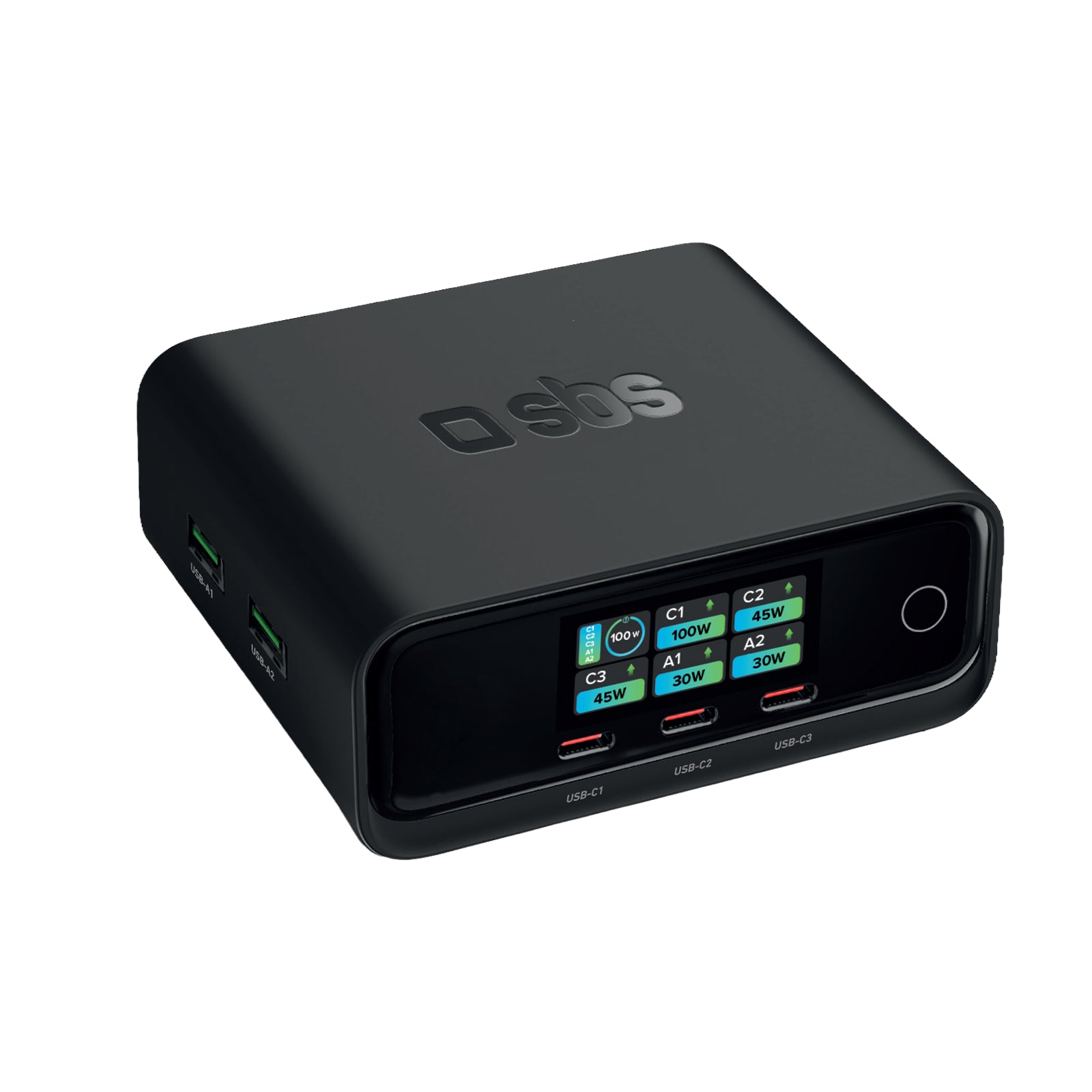 Stazione ricarica 100W PD con display TFT, 3 USB-C e 2 USB-A per laptop