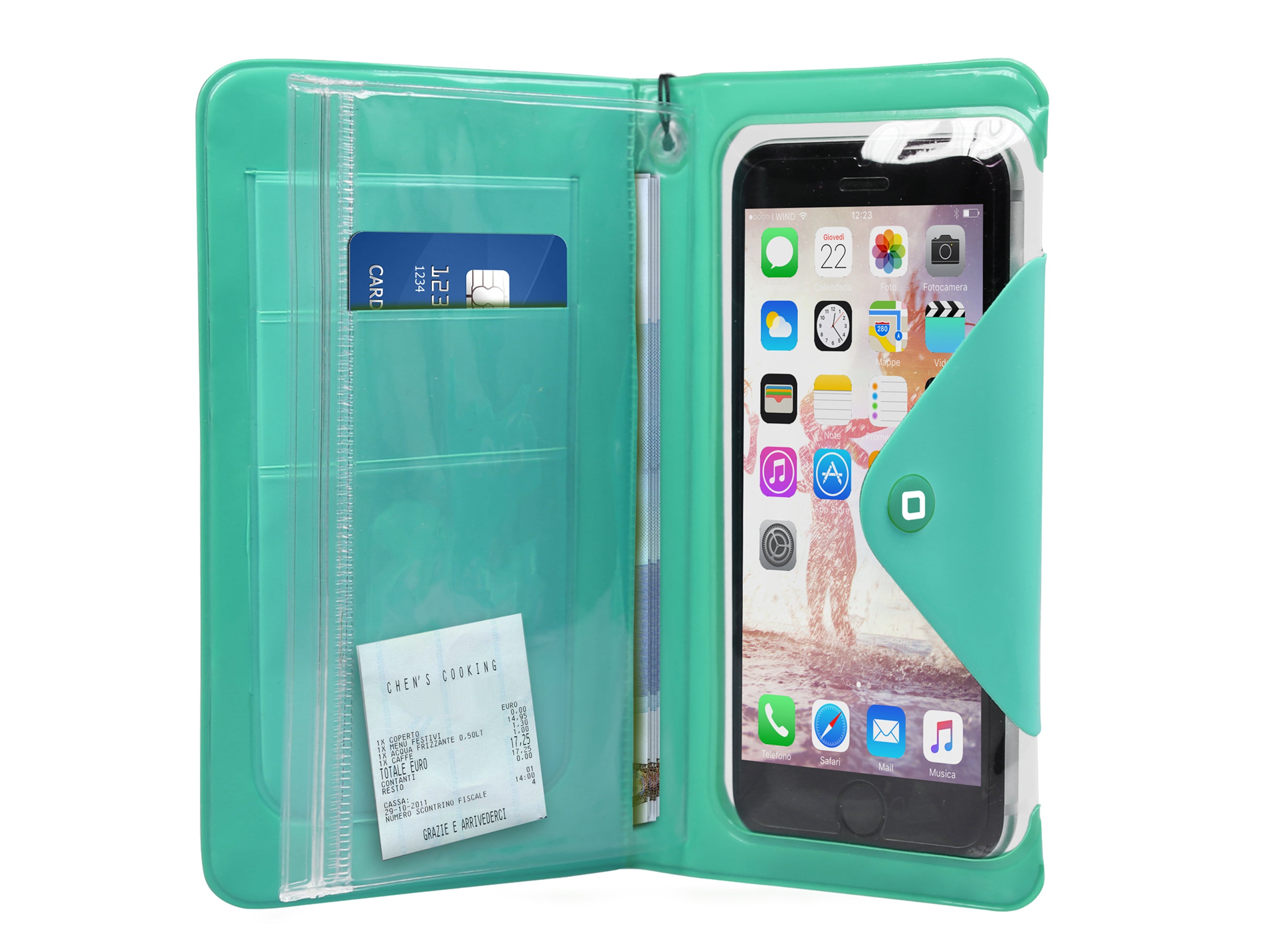 Universelle aufklappbare Smartphone-Tasche, transparent und spritzwassergeschützt