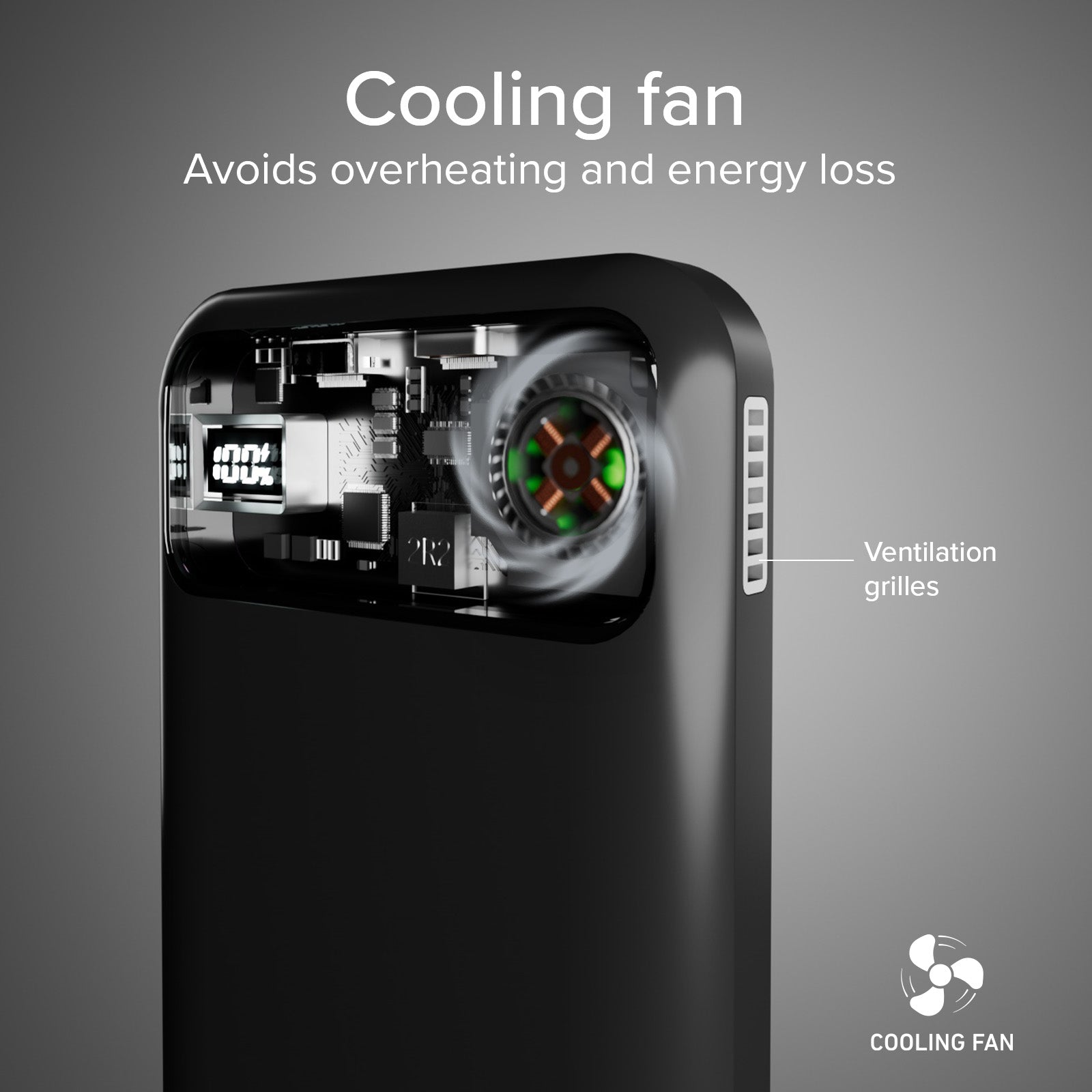 Power Bank sans fil de 10 000 mAh avec ventilateur de refroidissement