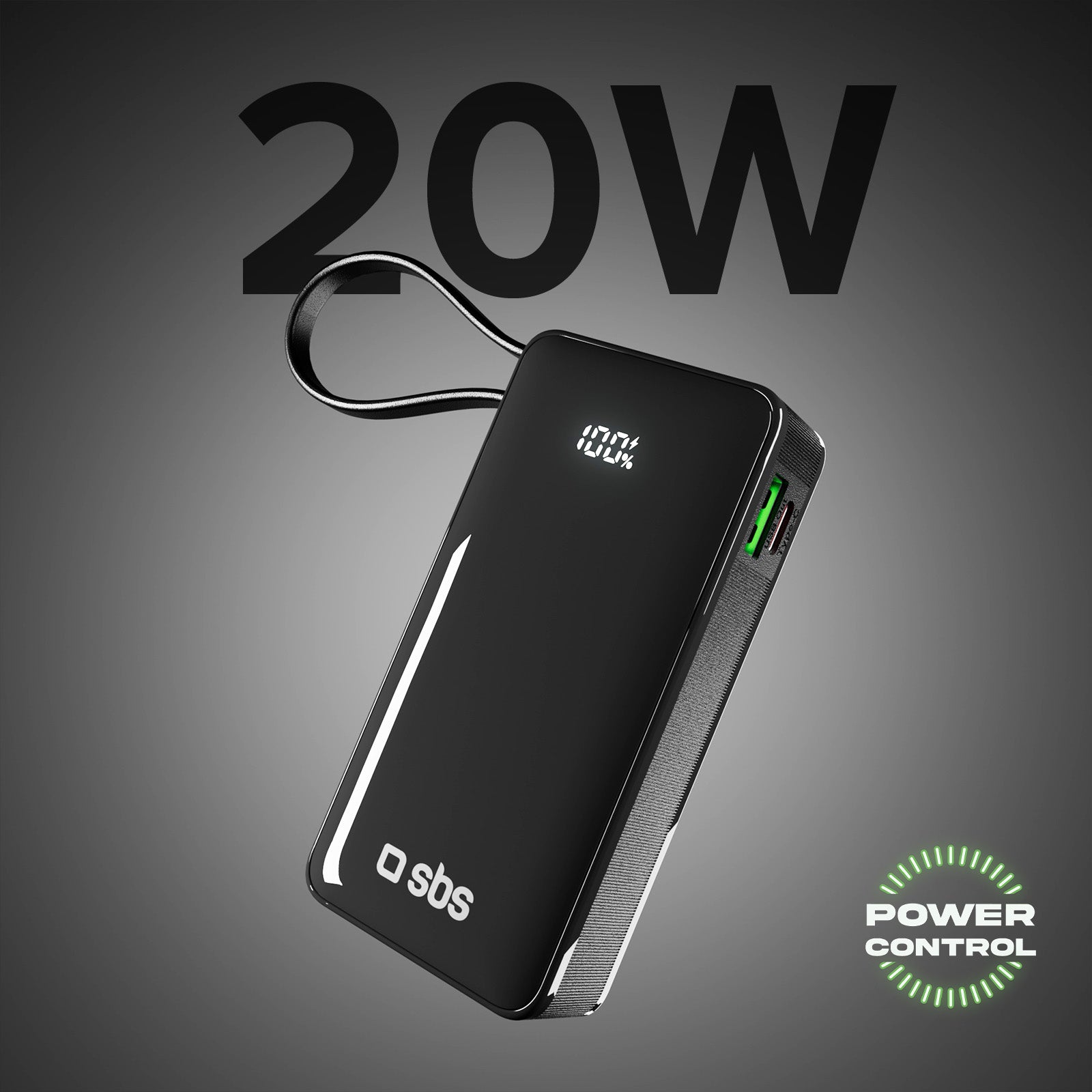 10.000 mAh-Powerbank mit integriertem USB-C Kabel