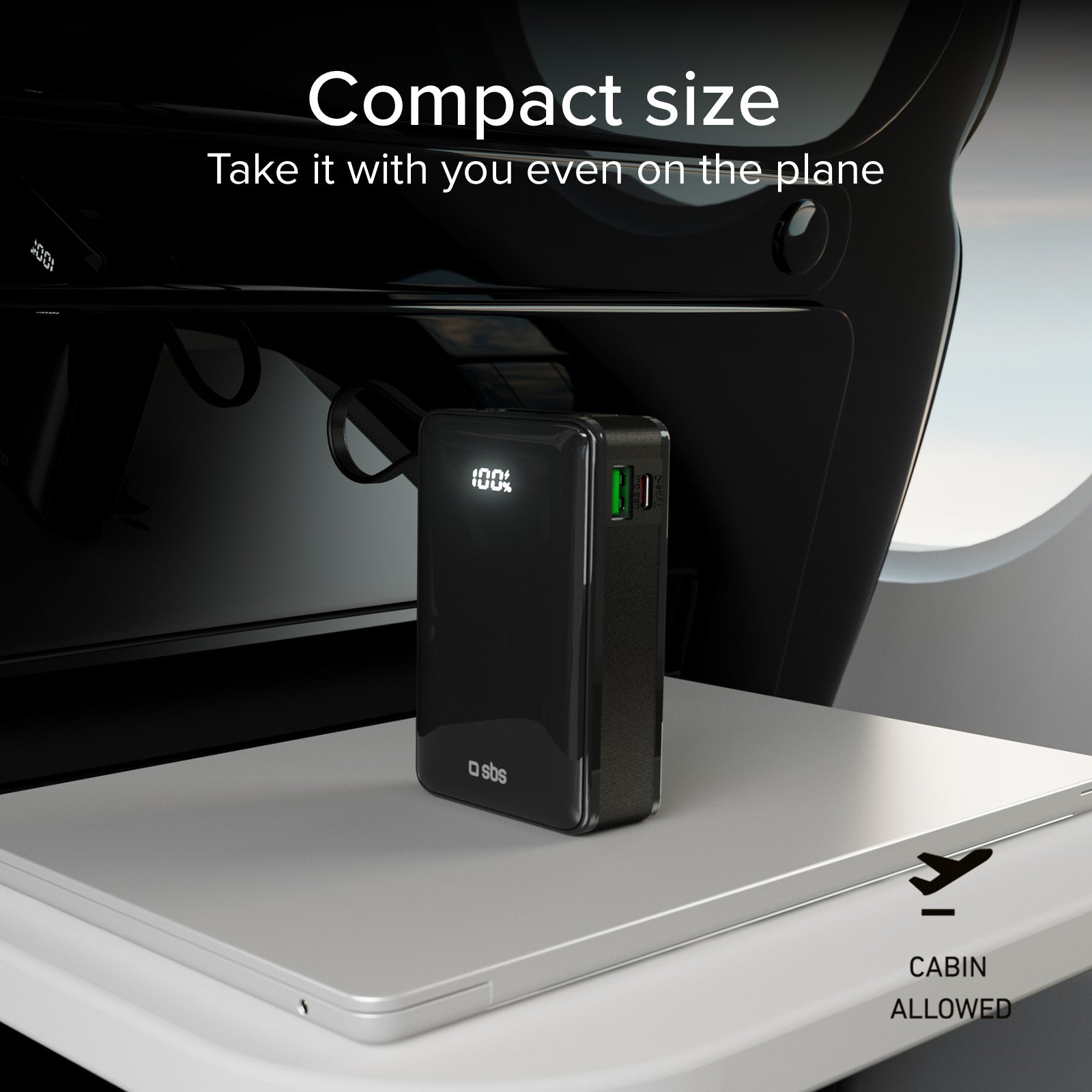 Batterie externe 20 000 mAh avec câble USB-C intégré, 1 sortie USB-C Power Delivery 20 W et USB-A Fast Charge 22,5 W