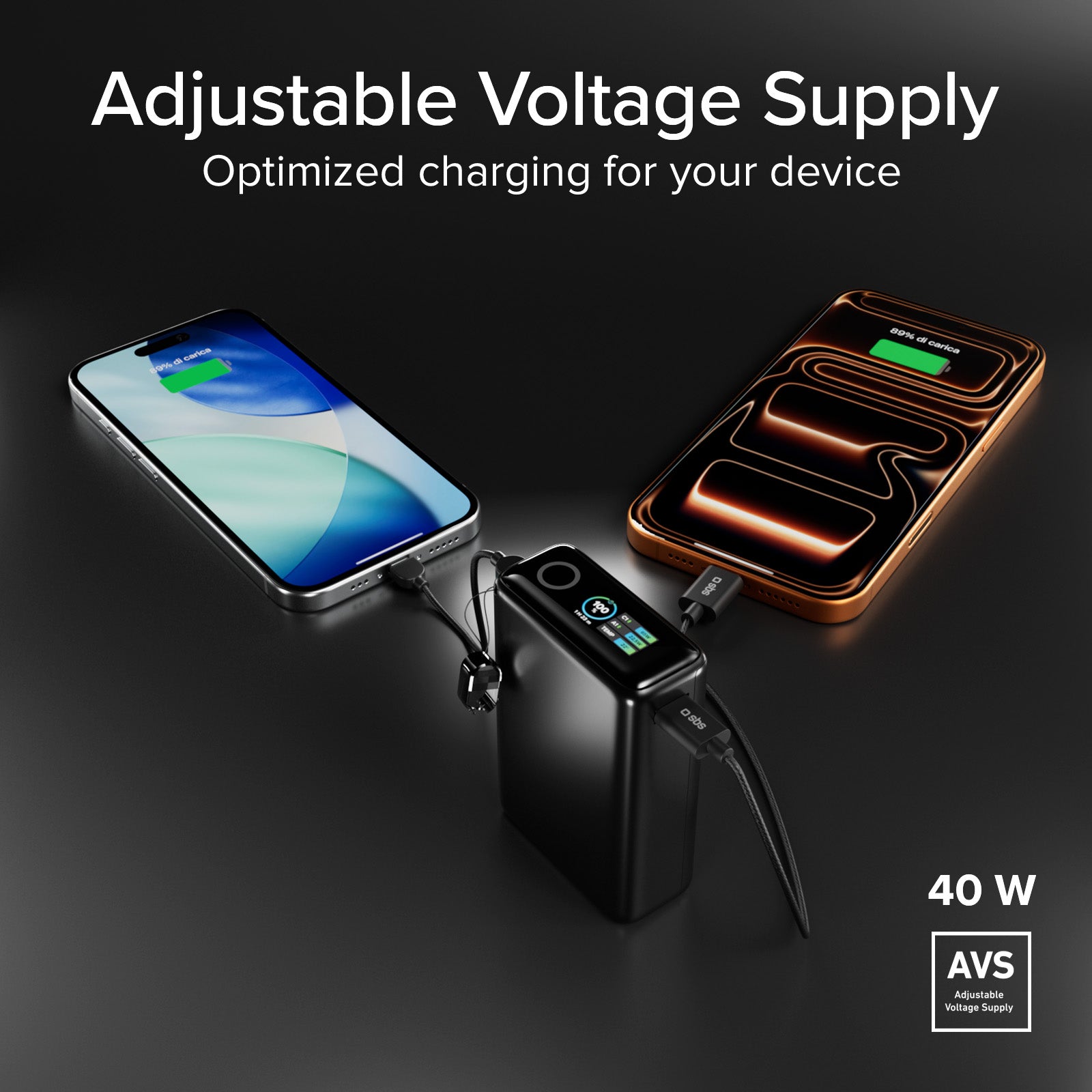 Power Bank 20000mAh con cavo integrato e display TFT