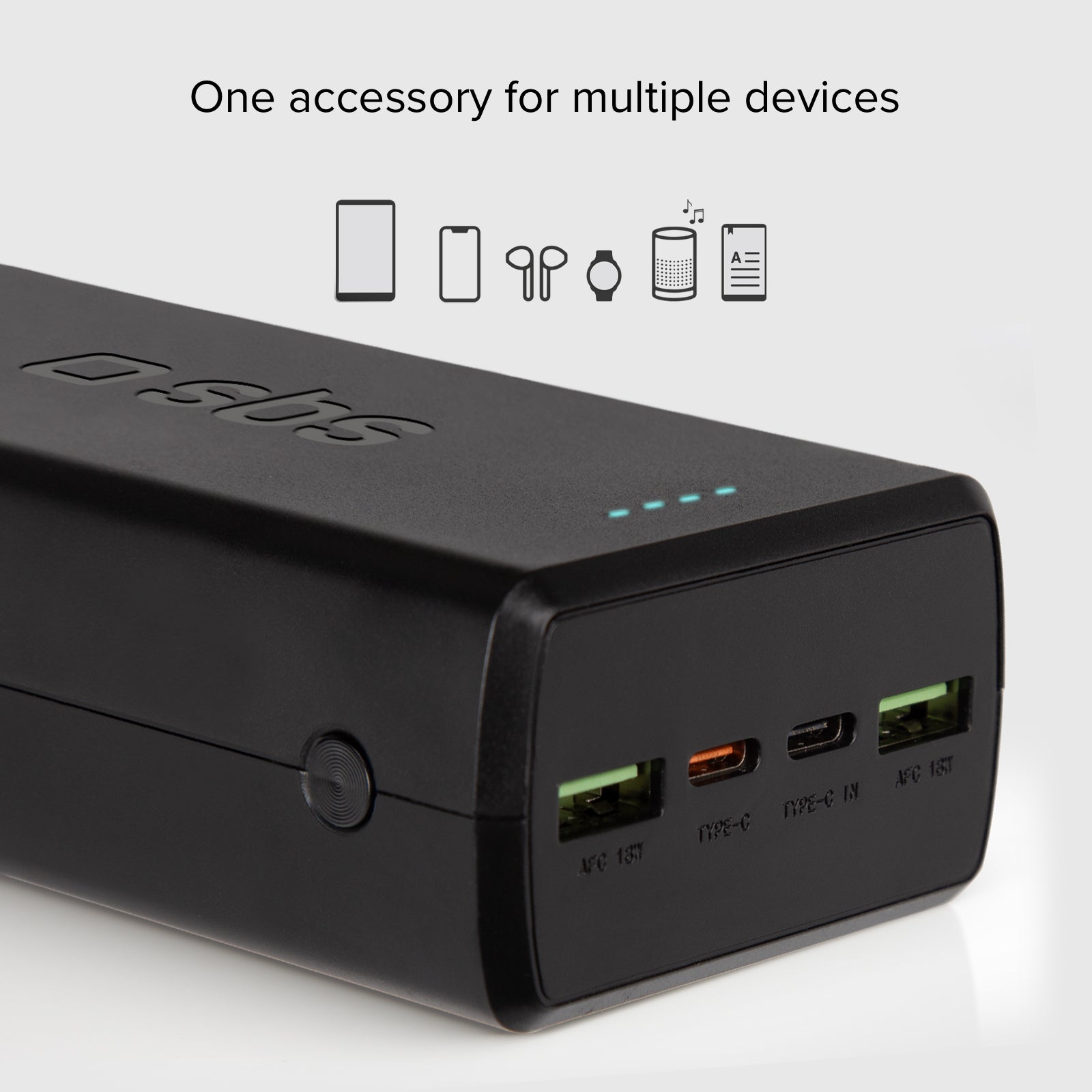 30.000 mAh-Powerbank mit 2 USB-C und 2 USB-A Anschlüssen