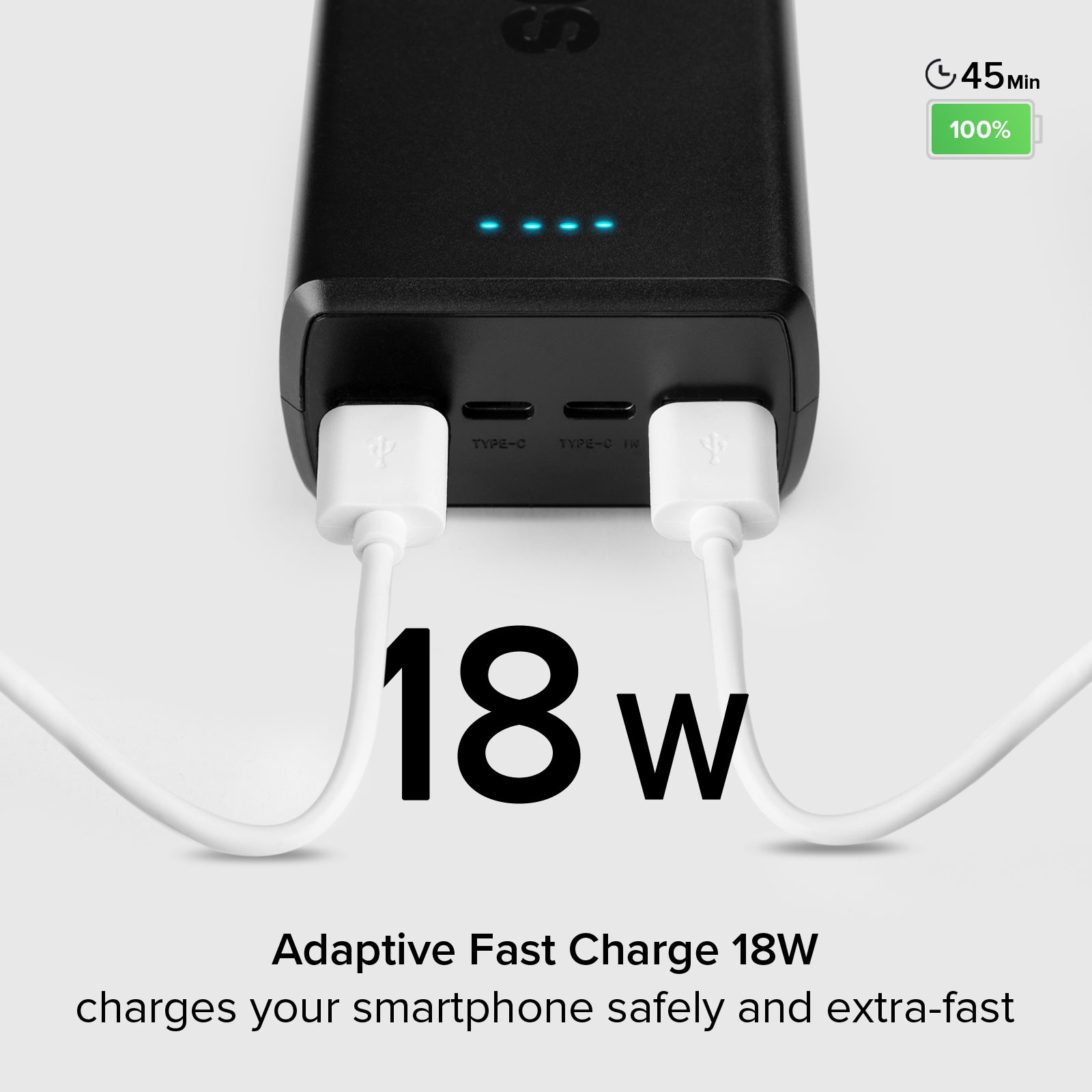 30.000 mAh-Powerbank mit 2 USB-C und 2 USB-A Anschlüssen